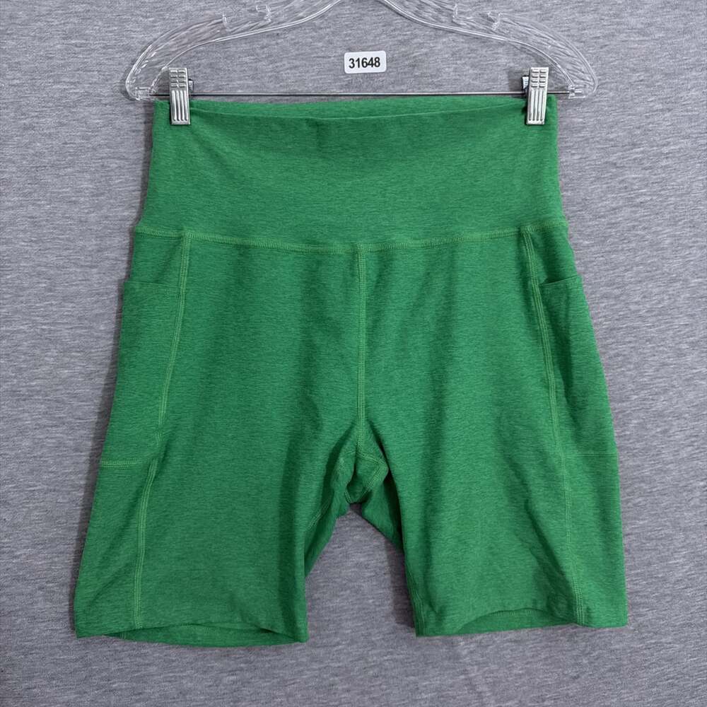 Beyond Yoga Women's Plus 1X Space Dye Green High Waisted 7" Bike Shorts Pockets